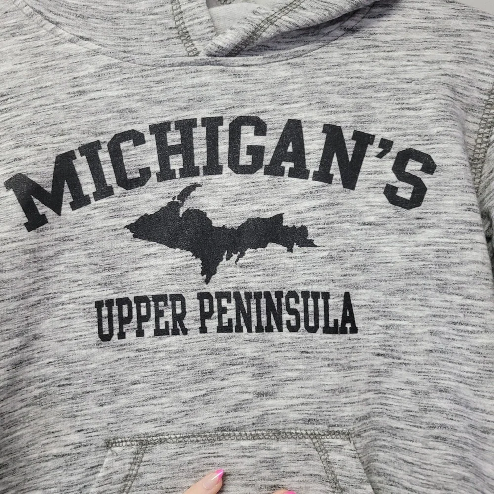 Avalon Apparel Youth Michigan's Upper Peninsula Gray Space Dye Hoodie Size 14/16